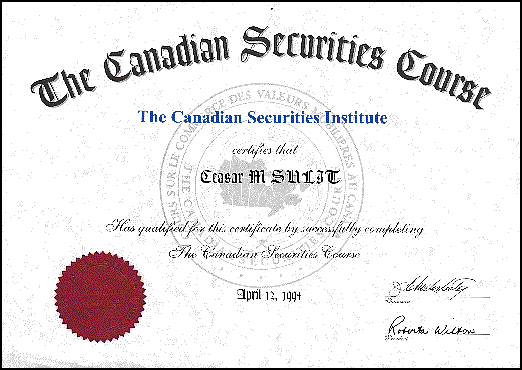 Canadian Securities Course Certificate