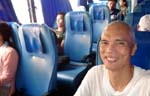 boarding a bus in Rongklaur for Bangkok