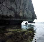 overhangs can go 20 feet deep and on low tide, you can kayak underneath